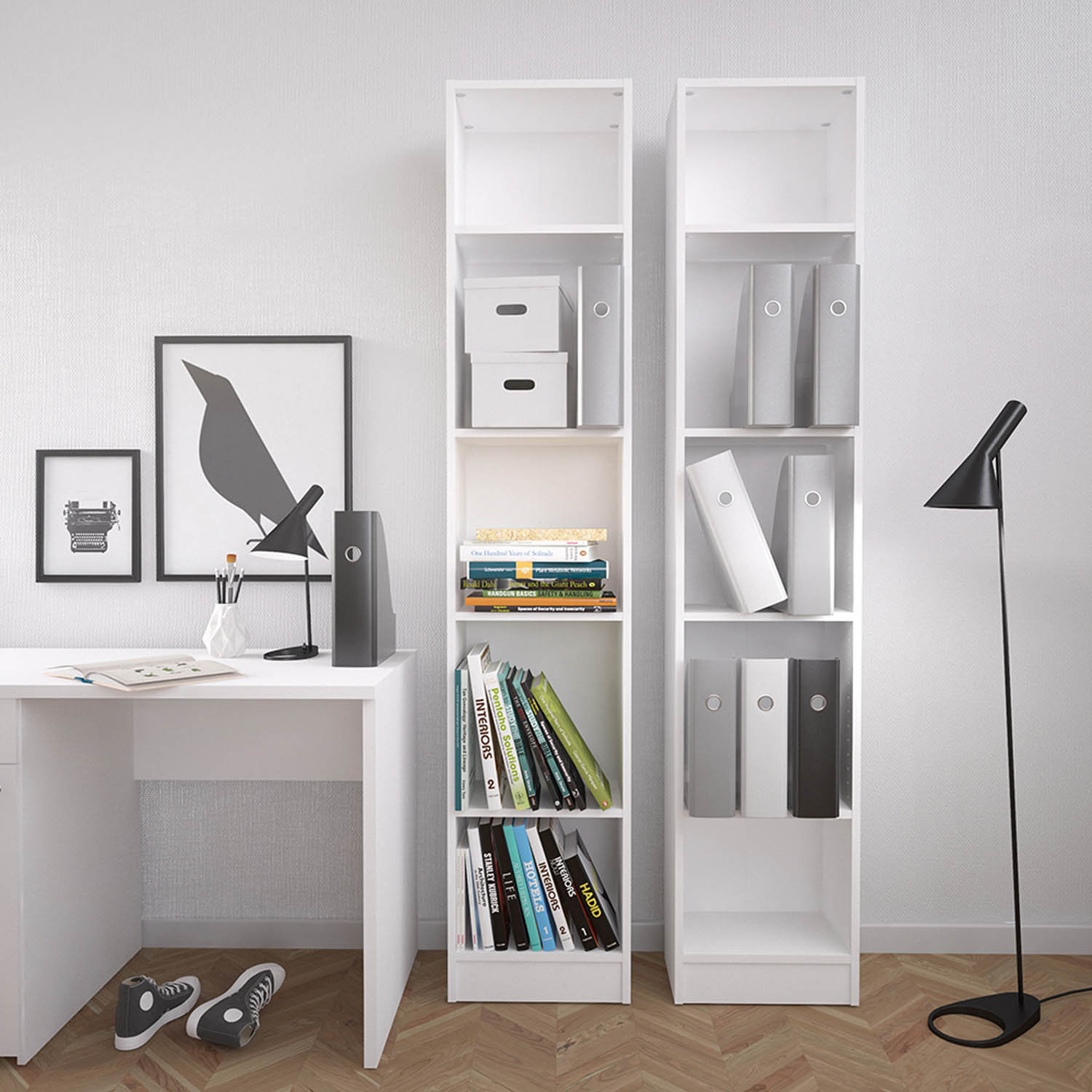 Tall bookshelf deals with desk